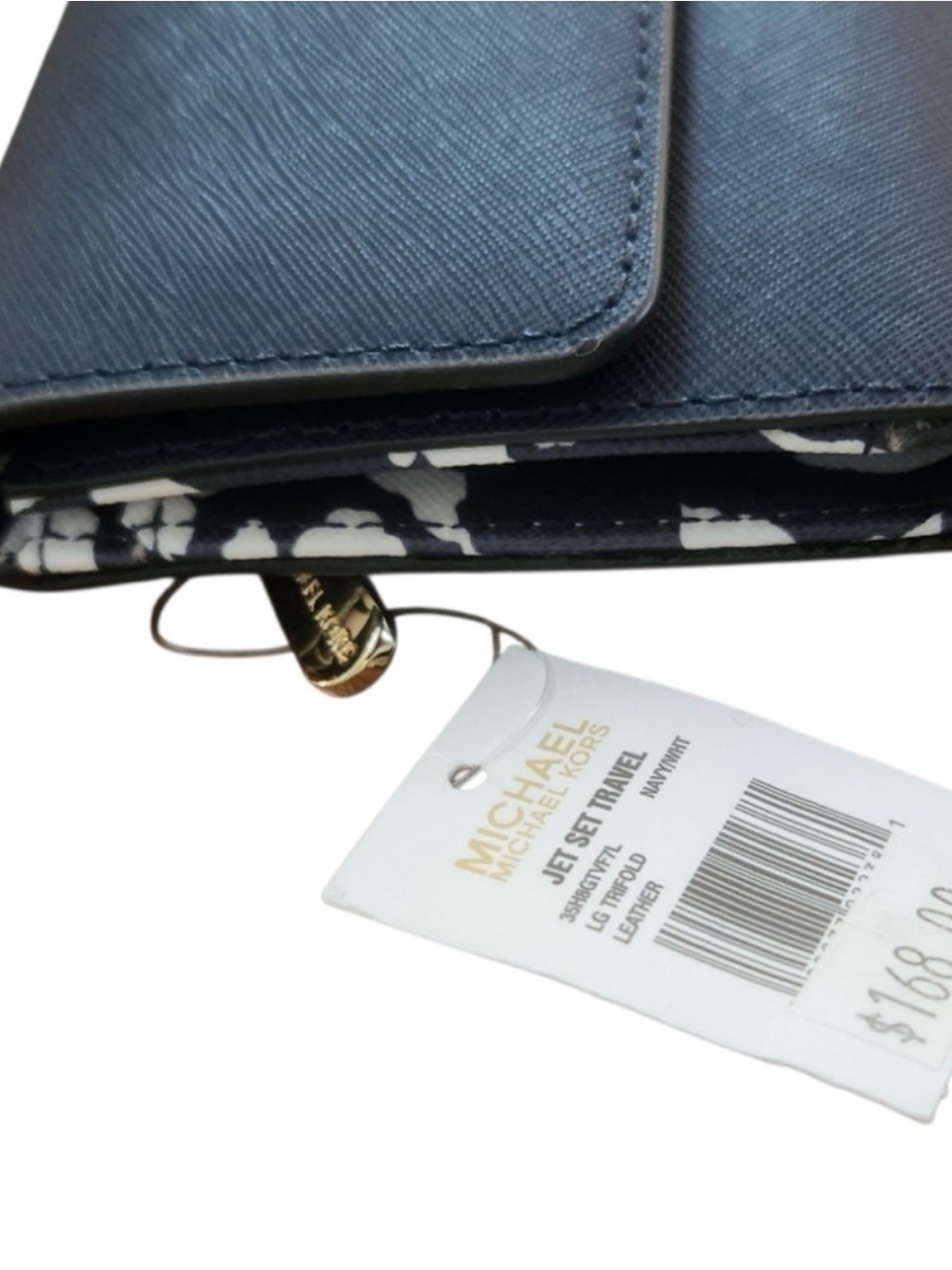Michael Kors Deep Blue Saffiano Leather Clutch Wallet with Gold Logo